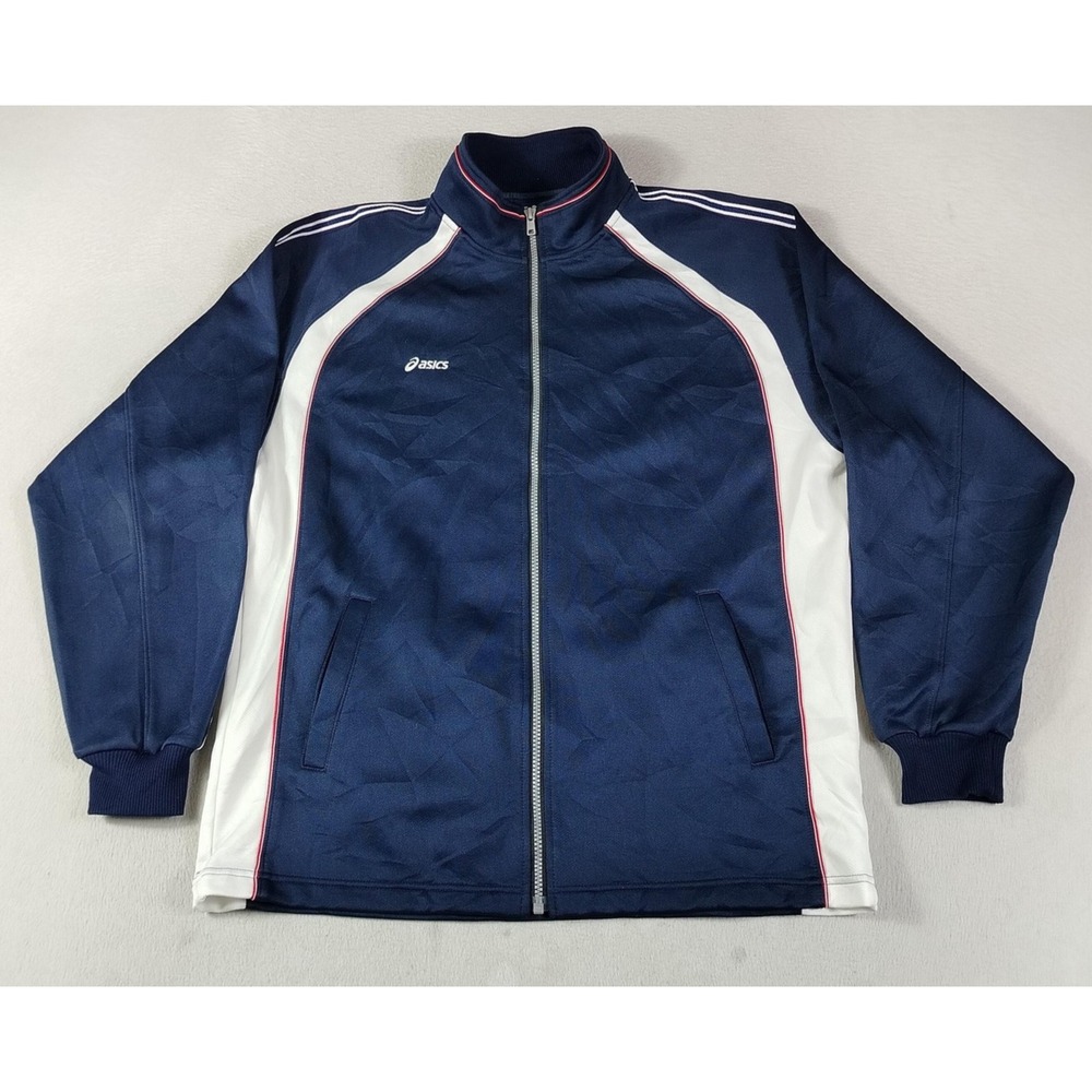 Vintage ASICS Track Jacket Men JASPO Large Blue White Full Zip Athletic Training